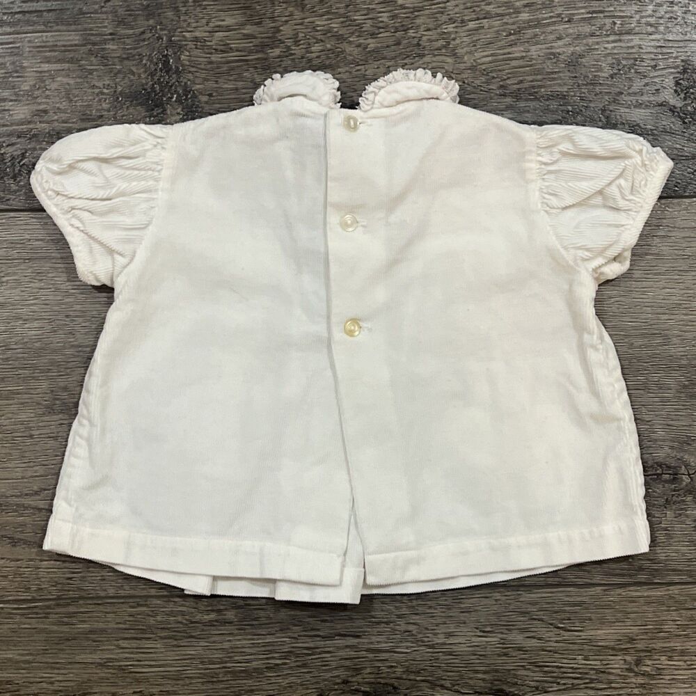 Vintage 50s Baby Girl Lamb Applique Blouse White Pink Peter Pan Collar 12-18M - Picture 7 of 7